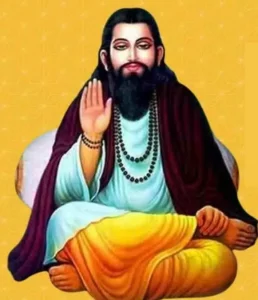 background yellow color with photo of समाज सुधारक संत श्री रविदास 